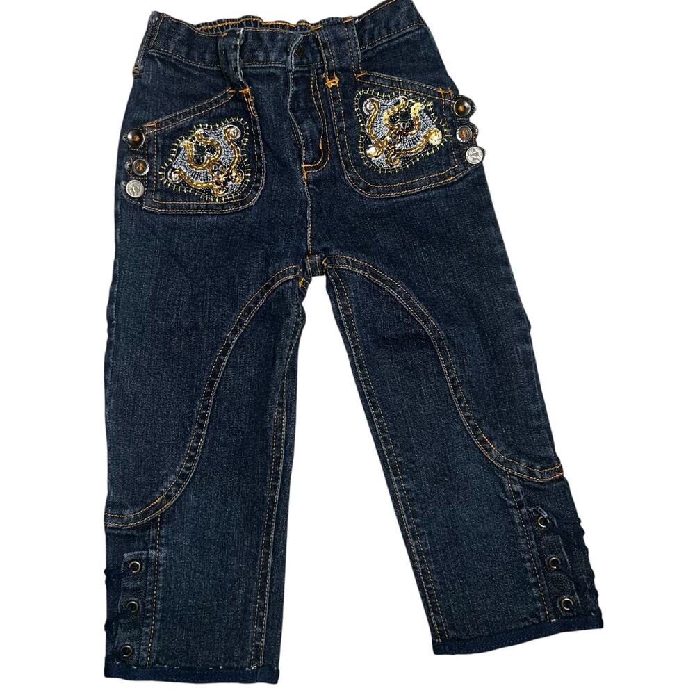 Vintage Mary Kate and Ashley y2k dark blue denim embellished jeans girls sz 6